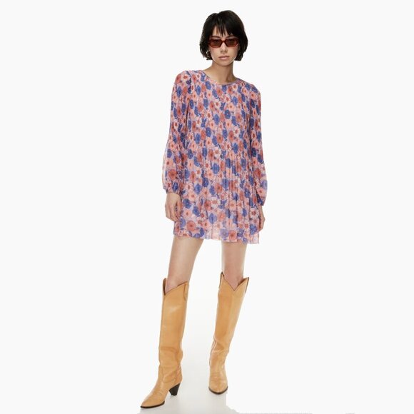 Aritzia Wilfred Daydreamer Pleated Chiffon Mini Dress - Picture 1 of 9